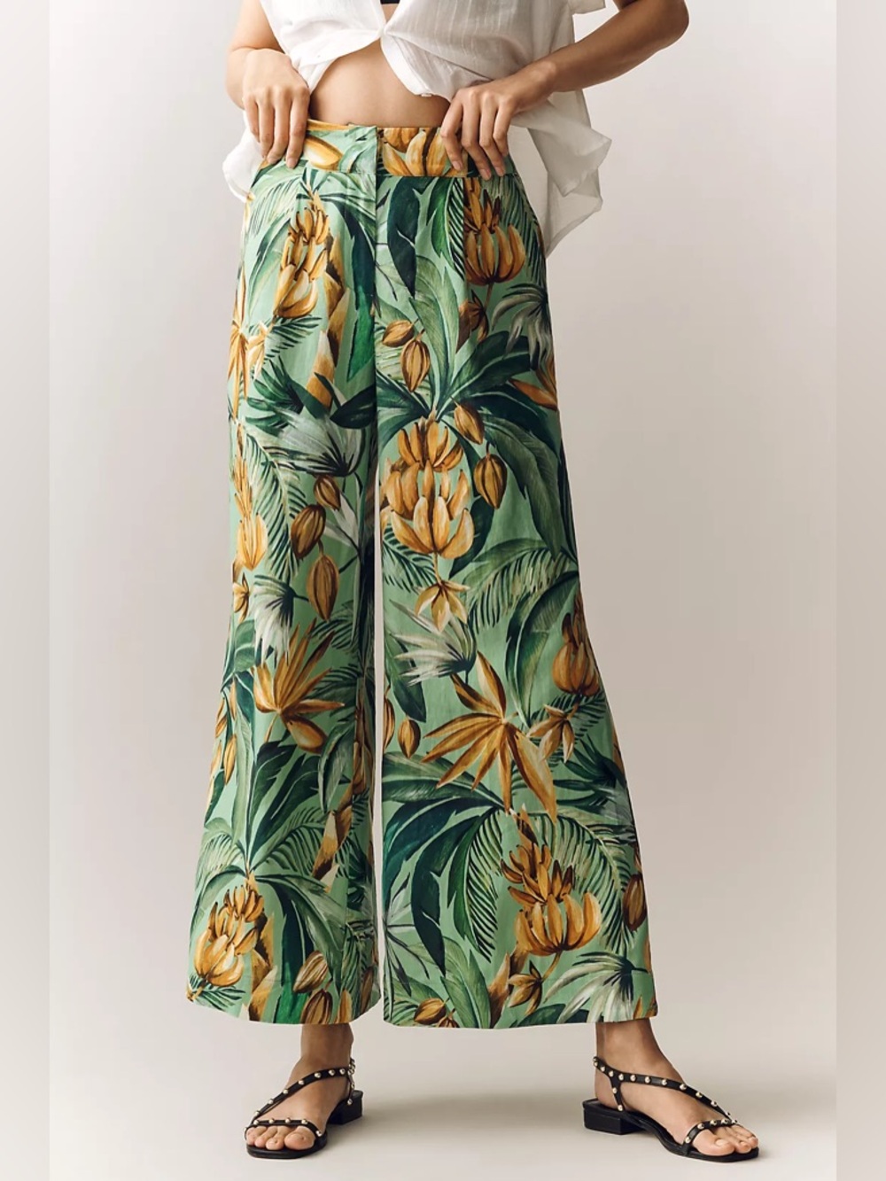 Farm Rio x Anthropologie Palm Fruit Pants Linen Blend Wide Leg Size Small NWT